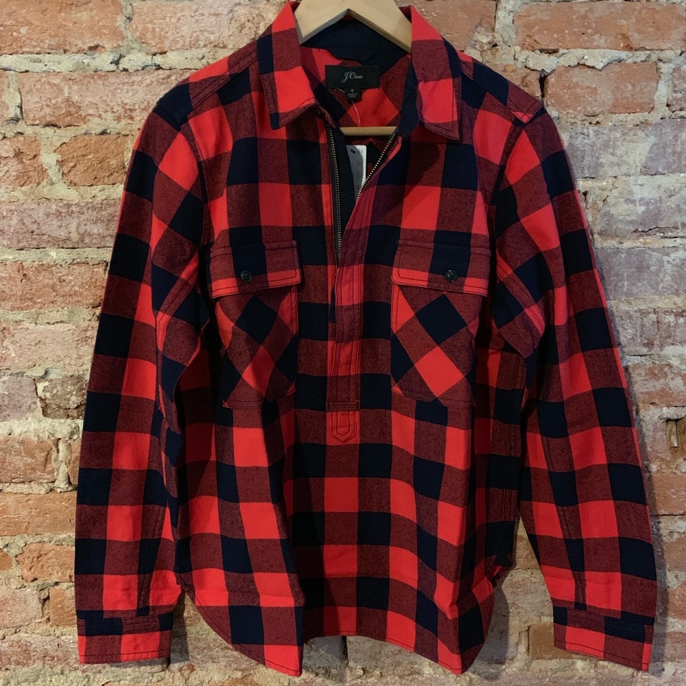 NWT J Crew Buffalo Check Shirt Jacket Red Navy